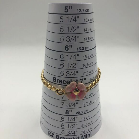 18K Gold Plated Women's Bracelet with Pink Flower Hypoallergenic Waterproof - Picture 10 of 10